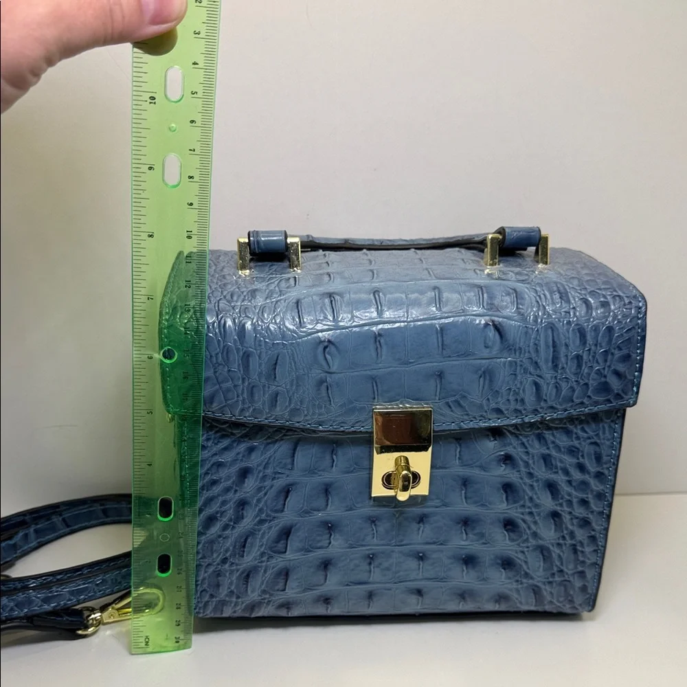 Structured Blue Croc-Embossed Top-Handle Satchel - Picture 7 of 9